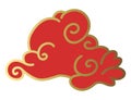 Clouds chinese style. Red and gold clouds, traditional Asian decorative retro element. Light cloud in paper cut style
