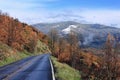 Oak Flats Road in Yosemite National Park with Fresh Snow on Mountains in Fall, Sierra Nevada, California Royalty Free Stock Photo