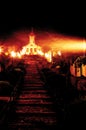 Clouds of nocturnal cold, in the staircase and historical Church of Minas Gerais, Brazil