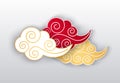 Clouds Colored Chinese Style Line Art Isolated