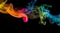 Clouds of colorful smoke on black background. Yellow, green, blue, magenta swirls. Abstract waves of colorful smog Royalty Free Stock Photo