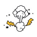 Clouds with comic thunder isolated icon