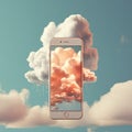 Clouds coming out of a smartphone screen. 3D rendering Royalty Free Stock Photo