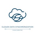 Clouds data synchronization icon. Linear vector illustration from cloud computing collection. Outline clouds data synchronization