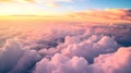 clouds at dawn view from an airplane. beautiful pink clouds at dawn.