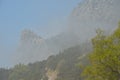 Clouds descended into the valley between the mountains. Crimea. Horus Cat