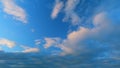 Clouds in different shades. Clouds during sunset. Panoramic view. Timelapse. Royalty Free Stock Photo