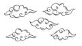 Clouds Doodle Hand Drawn Chinese Style Collection Outline Vector Illustration.Vector Set Royalty Free Stock Photo