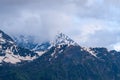 Clouds envelop Mont Lachat in the Mont Blanc Massif in Europe, France, the Alps, towards Chamonix, in summer