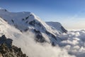 Clouds and fog near Dome du Gouter and Bosson glacier Mont Blanc massif in the French Alps. View from the Cosmique refuge,