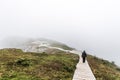 Clouds and fog over Gulf St. Lawrence from boardwalk Skyline Trail in Cape Breton Highlands National Park, Nova Scotia Royalty Free Stock Photo