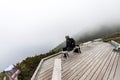 Clouds and fog over Gulf St. Lawrence from boardwalk Skyline Trail in Cape Breton Highlands National Park, Nova Scotia Royalty Free Stock Photo