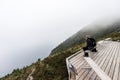 Clouds and fog over Gulf St. Lawrence from boardwalk Skyline Trail in Cape Breton Highlands National Park, Nova Scotia Royalty Free Stock Photo