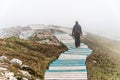 Clouds and fog over Gulf St. Lawrence from boardwalk Skyline Trail in Cape Breton Highlands National Park, Nova Scotia Royalty Free Stock Photo