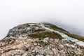 Clouds and fog over Gulf St. Lawrence from boardwalk Skyline Trail in Cape Breton Highlands National Park, Nova Scotia Royalty Free Stock Photo