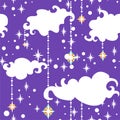 Clouds and garlands in shape of star xmas pattern Royalty Free Stock Photo