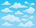 Clouds in geometric flat faceted style on blue background.