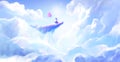 A girl and a whale with a balloon in the clouds Royalty Free Stock Photo