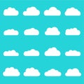 Clouds icon set. Different cloud shapes isolated on the blue sky background. Vector flat style cartoon cloud Royalty Free Stock Photo