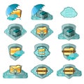 Clouds icon set safe and defends