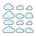 Clouds icons set vector. Outline cloud symbols with fill.
