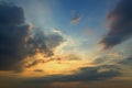 Clouds with light rain, the sun is about to fall evening. Royalty Free Stock Photo