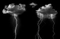 Clouds with lightning isolated on black background. Concept on topic weather, cataclysms hurricane, Typhoon, tornado, storm