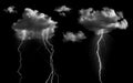 Clouds with lightning isolated on black background. Concept on topic weather, cataclysms (hurricane, Typhoon, tornado, storm Royalty Free Stock Photo