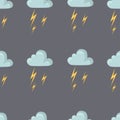 Clouds with lightning seamless pattern