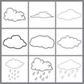 Clouds line art set. Cloud icon, cloud shape. Set of different clouds. Collection of outline cloud Vector design isolated on white