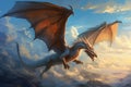 In the clouds. Mighty dragon. Beautiful illustration picture. Generative AI