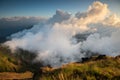 Clouds and mist floating in the mountain valley at sunset, Mulayit Taung, Moei Wadi, Myanmar