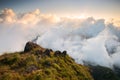 Clouds and mist floating in the mountain valley at sunset, Mulayit Taung, Moei Wadi, Myanmar