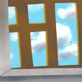 Clouds outside the window in the blue sky Royalty Free Stock Photo