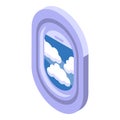 Clouds over airplane window icon isometric vector. Airline fly