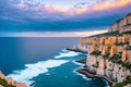 Clouds over Bufones de Pria cliffs at dusk. Royalty Free Stock Photo