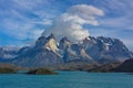 Clouds over Cuernos del Paine in national park Torres del Paine in Chile Royalty Free Stock Photo