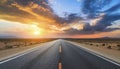 clouds over the desert road at sunset Royalty Free Stock Photo