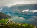 Fjord landscape at morning, Aurland Norway Royalty Free Stock Photo