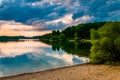 Clouds over Lake Marburg at sunset, Codorus State Park, Pennsylvania. Royalty Free Stock Photo