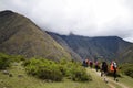 Clouds over the mountains as people are hiking the Inca trail to Machu Picchu in Peru Royalty Free Stock Photo