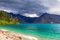 Clouds over mountains and lake. Queenstown neighborhood. New Zealand Royalty Free Stock Photo