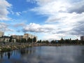 clouds over the pond, on the street of the city of Kokshetau