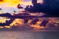 Clouds over the sea, sunrise. Sea wave. Colorful beach sunrise with calm waves. Nature sea sky. Sunrise with clouds of Royalty Free Stock Photo