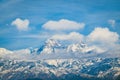 Clouds over the snow capped Himalayan mountain range, Himalayas, Uttarakhand, India Royalty Free Stock Photo