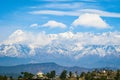 Clouds over the snow capped mountain range, Himalayas, Uttarakhand, India Royalty Free Stock Photo