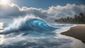 clouds over water _A tsunami illustration, showing the power and the destruction of water. The wave is huge and blue