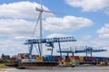 Clouds passing over industrial inland shipping scenery landscape