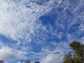 Clouds puffing through an azure blue skyscape