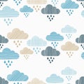 Clouds and rain drops seamless pattern. Strokes texture. Royalty Free Stock Photo